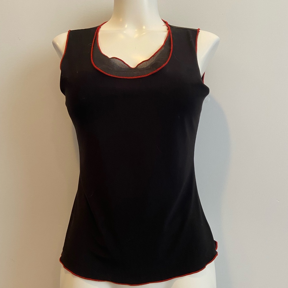 BALI Black Sleeveless Tank Top with Red Trim